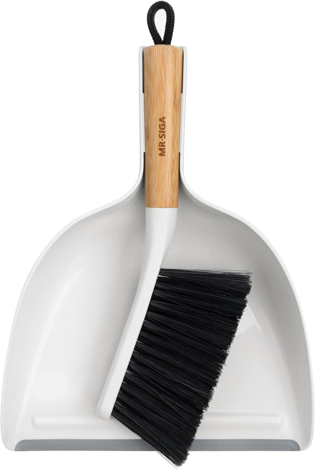 MR.SIGA Dustpan and Brush Set, Bamboo Handle, White, 1 Set