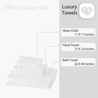 3 Piece Laced Bath Towels Set for Bathroom, Bath, Hand & Wash Cloths, Decorative Stylish Plush Cotton Washcloths - Showering, Face & Body Washing, Airbnb Essentials & Host Accessories, White