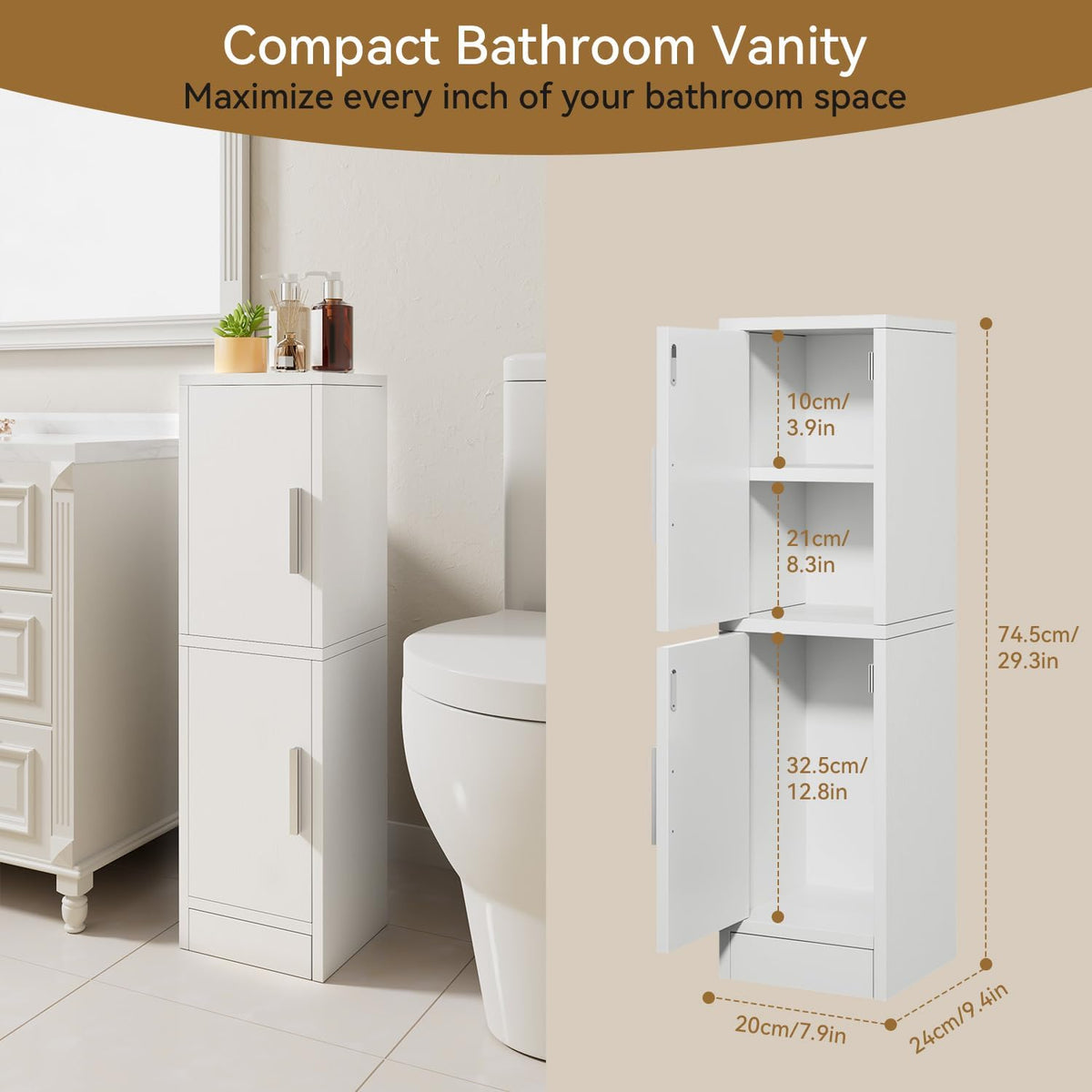 IBUYKE Small Bathroom Storage Cabinet, Narrow Floor Corner Cabinet UWBS002W