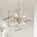 XINGQI 15“ Modern Chandelier 8-Light Brushed Nickel Geometric Pendant Lighting Farmhouse Ceiling Light Fixtures for Dining Room Living Room Kitchen Island Bedroom Hallway