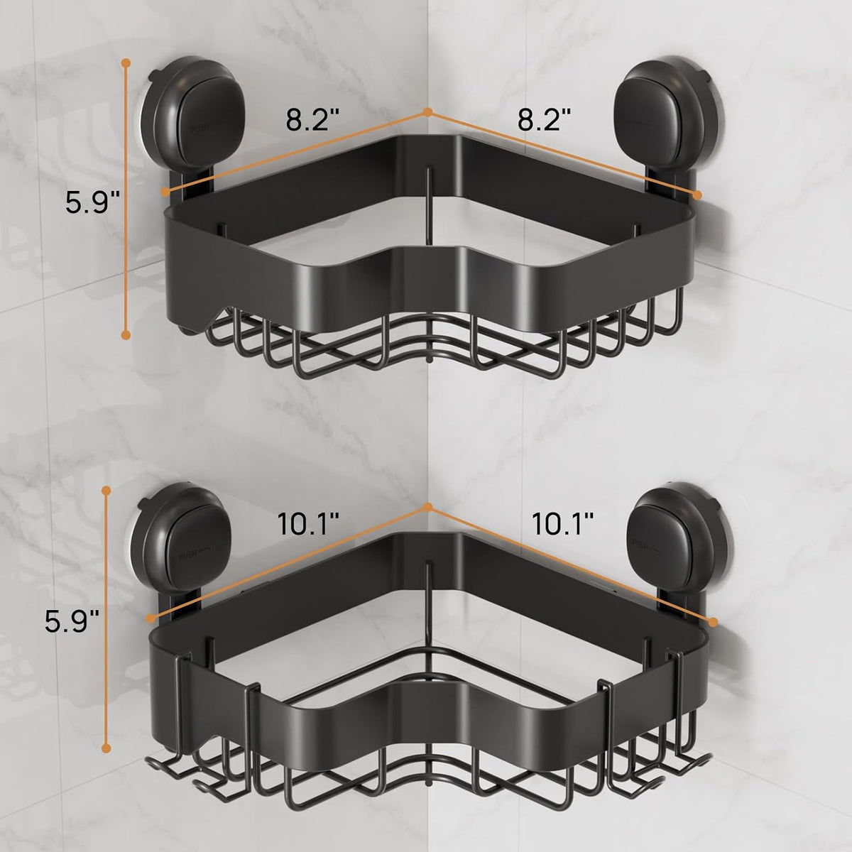 Corner Shower Caddy Suction Cup, Black Shower Organizer With Hooks