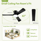 42'' Black Low Profile Ceiling Fans with Lights and Remote Control