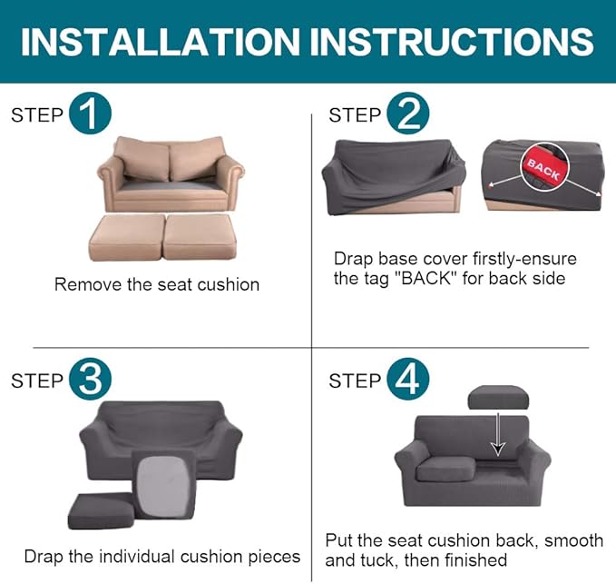 Turquoize 3 Piece Sofa Covers for 2 Cushion Couch Sofa Slipcover Soft Couch - Image 6