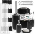 Clara Clark Bathroom Set - Black Bathroom Accessories Set, 20PC Bathroom Accessory Set, Shower Curtain Set, Soap Dispenser, Toilet Brush, & Trash Can
