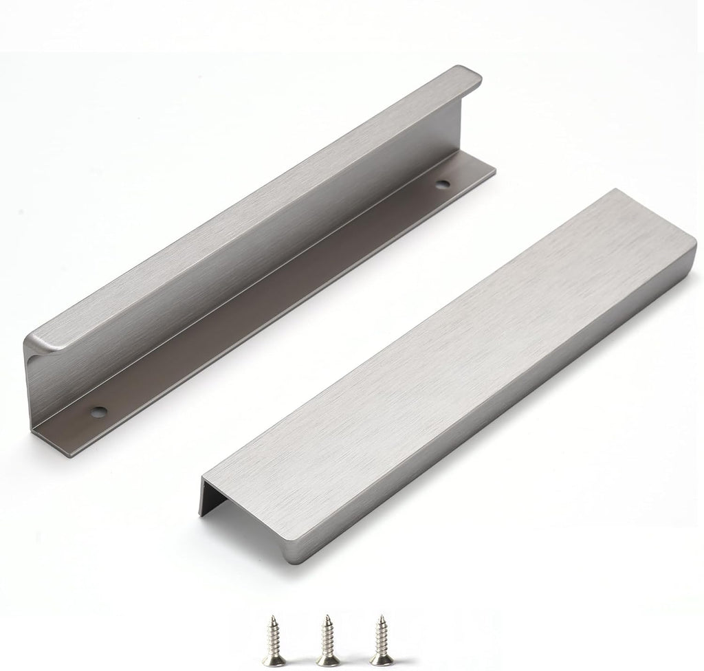 Finger Pull for Cabinets Kitchen Drawer knobs Low Profile Door Dresser Bathroom Long Cupboard Cabinet Pulls Handles Aluminum 6 Pack Brushed Nickel 7.87" Easy Installation