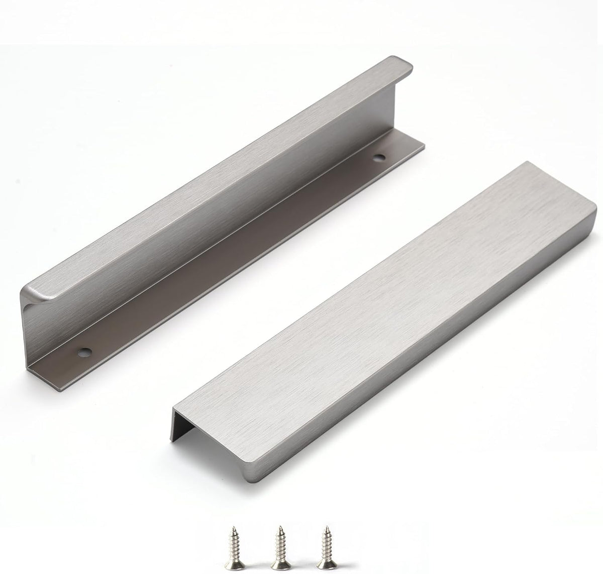 Finger Pull for Cabinets Kitchen Drawer knobs Low Profile Door Dresser Bathroom Long Cupboard Cabinet Pulls Handles Aluminum 6 Pack Brushed Nickel 7.87" Easy Installation