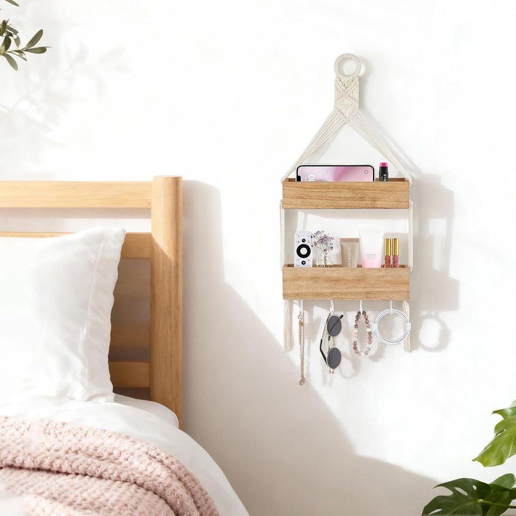 Mkono Bedside Shelf Organizer Macrame Wall Hanging Girls Room Decor Small