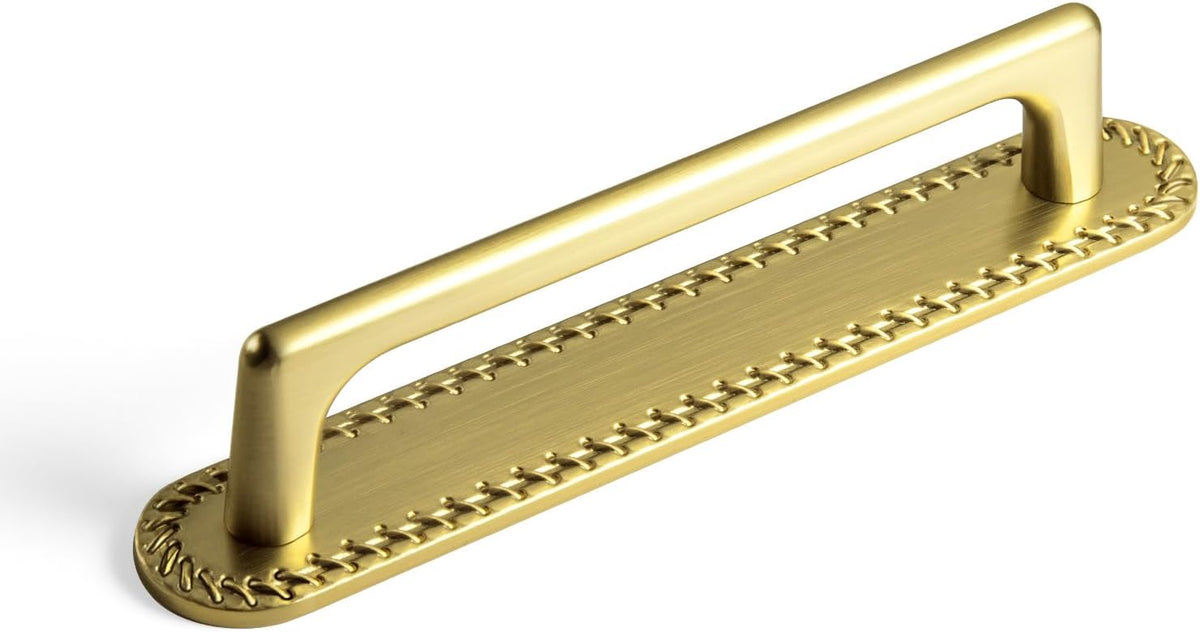 Goo-Ki Antique Brass Cabinet Pulls with Backplate,Zinc Alloy Cabinet Handle with 5''(128MM) Hole Centers 2 Pack