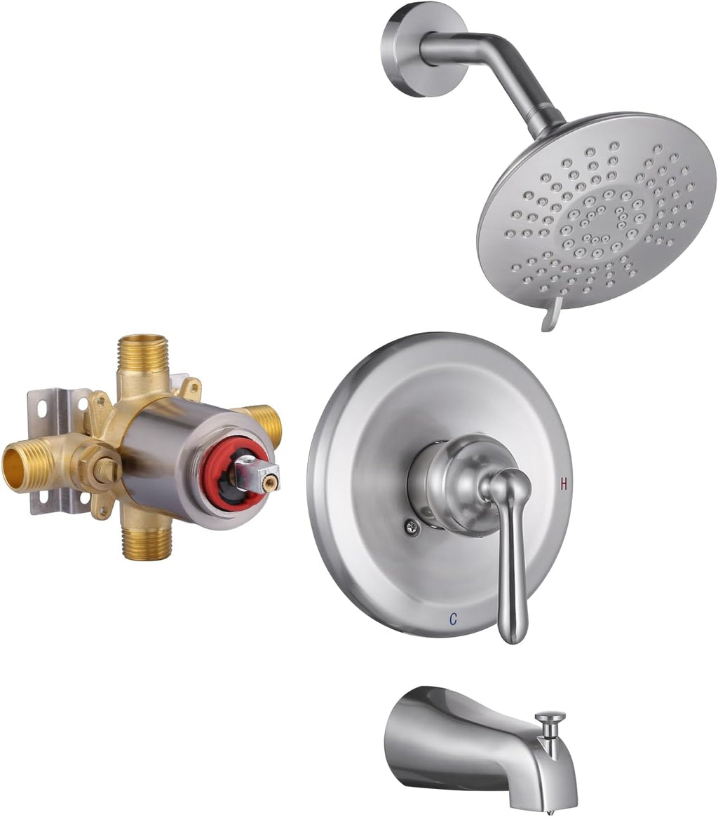 Bathtub Shower Faucet Set with Valve, 6-Inch Showerhead and Tub Spout
