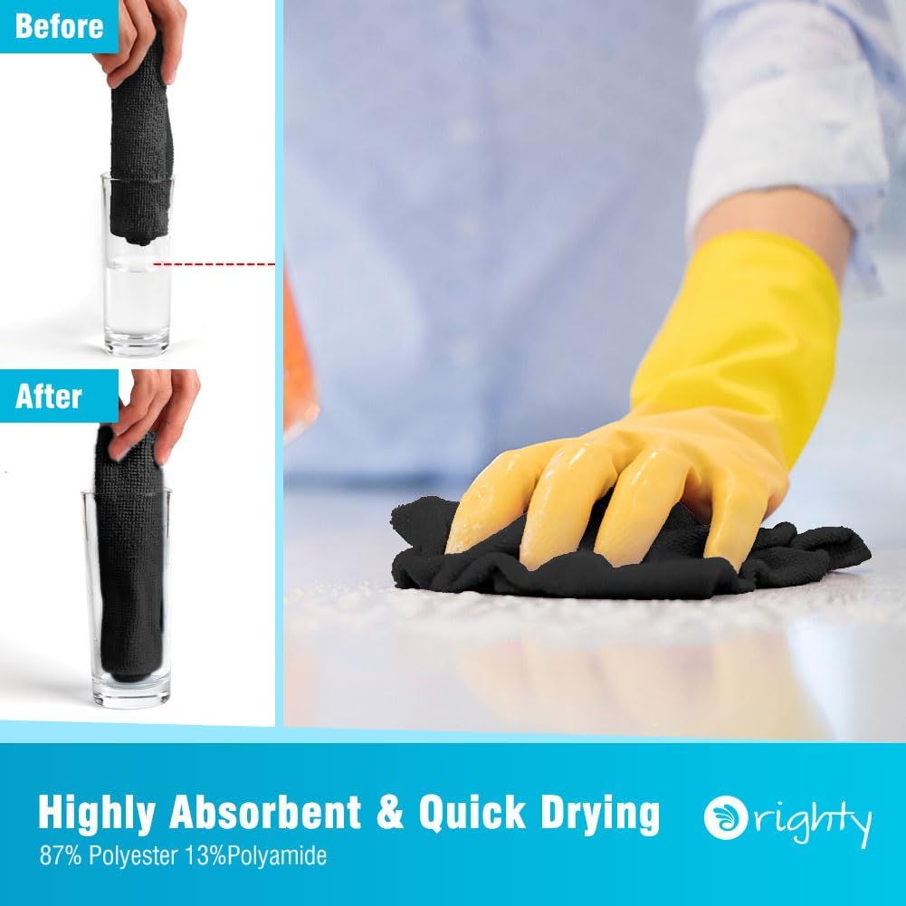 Orighty Microfiber Cleaning Cloth Bulk, 150 Pack Shop Towels 12x12in, Black