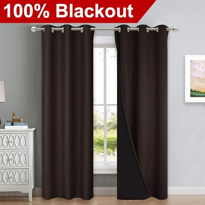 NICETOWN Full Shade Curtain Panels, Toffee Brown, Pair of Thermal Insulated & - Image 2