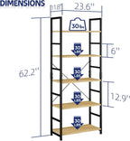 NUMENN 5 Tier Bookshelf, Tall Freestanding Open Storage Bookcase, Natural