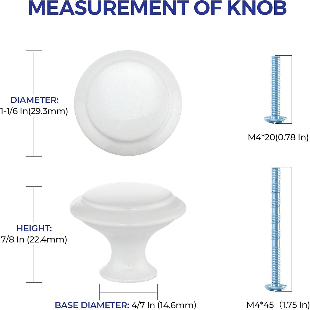 Ravinte White Cabinet Knobs Kitchen Pulls 1-1/4 Inch 10 Pack
