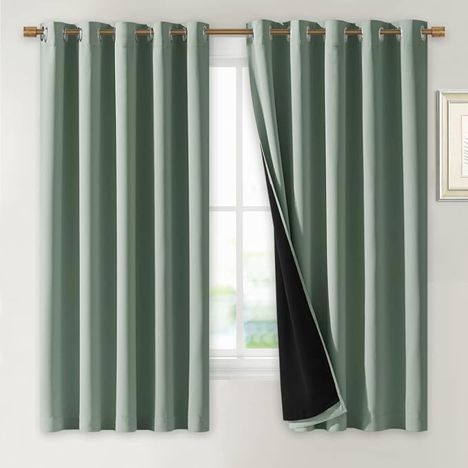 NICETOWN Greyish Green 100% Blackout Lined Curtains, 2 Thick Layers Completely by NICETOWN