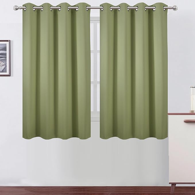 LEMOMO Blackout Curtains 66 x 54 Inch Long Sage Green Curtains Set of 2 Panels by Lemomo