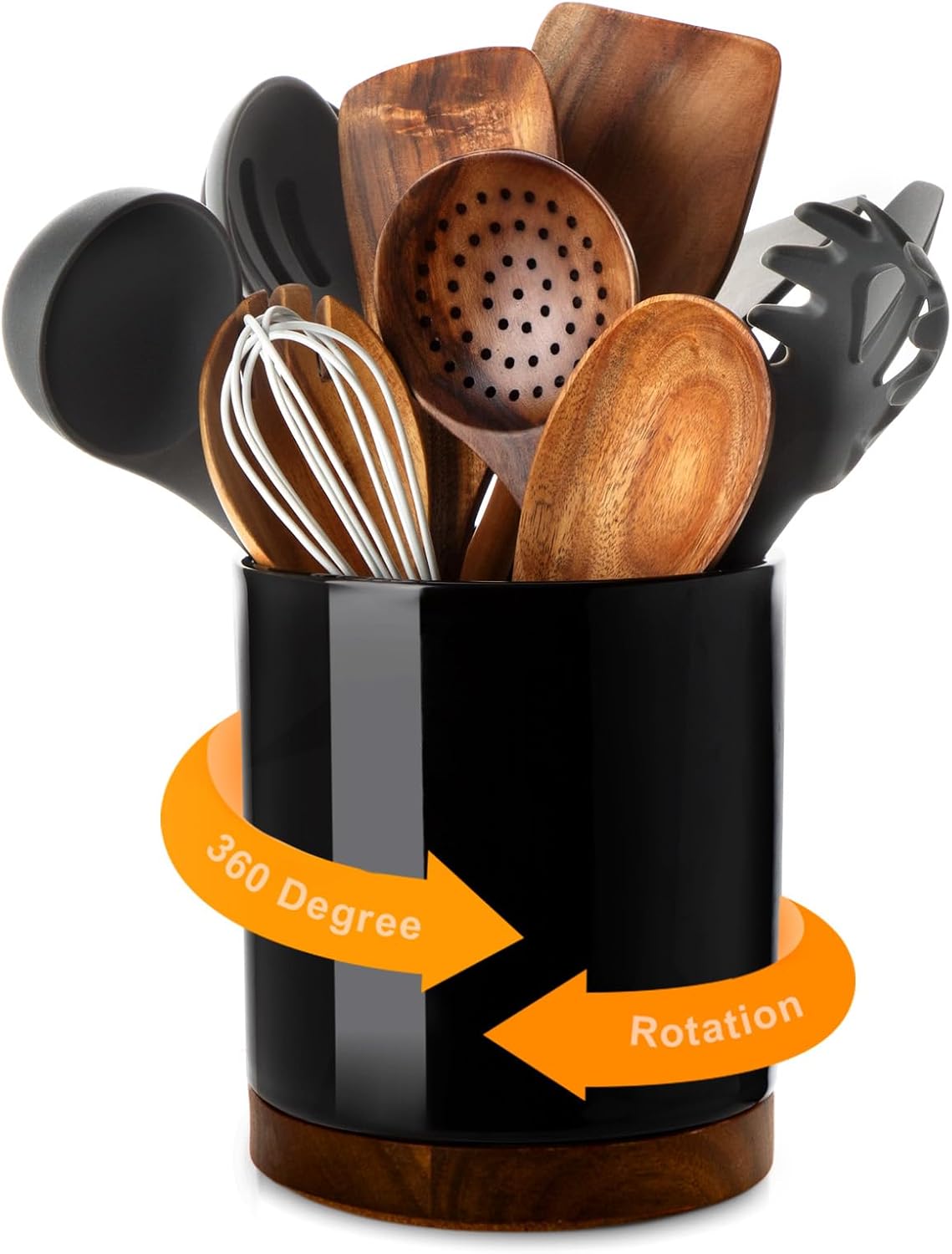 Ceramic Rotating Kitchen Utensil Holder for Countertop, 7.2'' Black