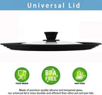 Universal Lids for Pots, Pans & Skillets - Fits 7", 8" & 9" Diameter, 10", 11" & 12" Diameter Cookware, Tempered Glass with High Heat Resistant Silicone Rim, Dishwasher Safe (2 Pack)