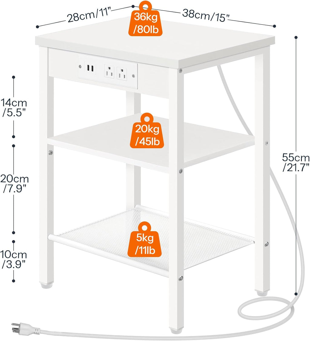 HOOBRO Side Table with Charging Station, Small End Table for Small Space