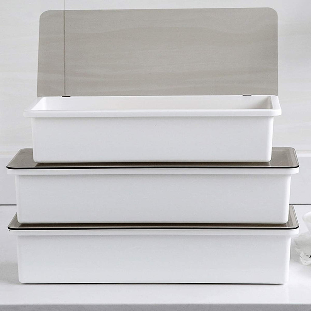 Large Flatware Tray Kitchen Drawer Organizer With Lid And Drainer - Plastic Kitchen Cutlery Tray and Utensil Storage Container with Cover - Dinnerware Holder White