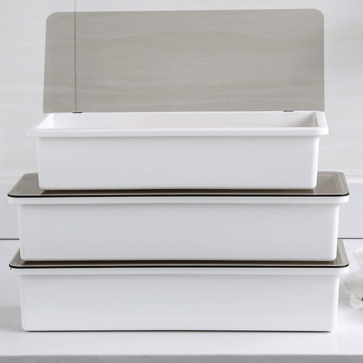 Large Flatware Tray Kitchen Drawer Organizer With Lid And Drainer - Plastic Kitchen Cutlery Tray and Utensil Storage Container with Cover - Dinnerware Holder White