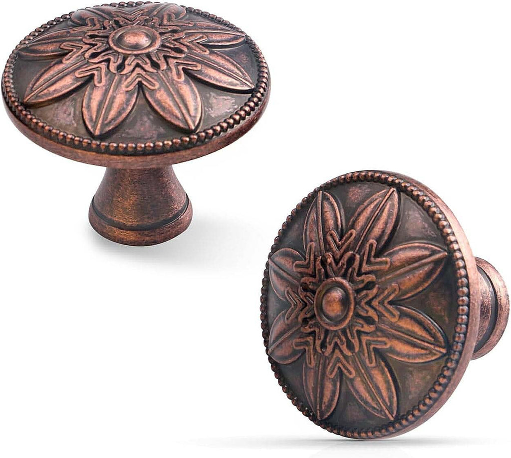 4 Pack Antique Copper Cabinet Knobs Vintage Drawer Knobs,1.4" Round Copper Kitchen Cabinet Knobs Handles for Cabinets and Drawers Vintage Dresser Knobs
