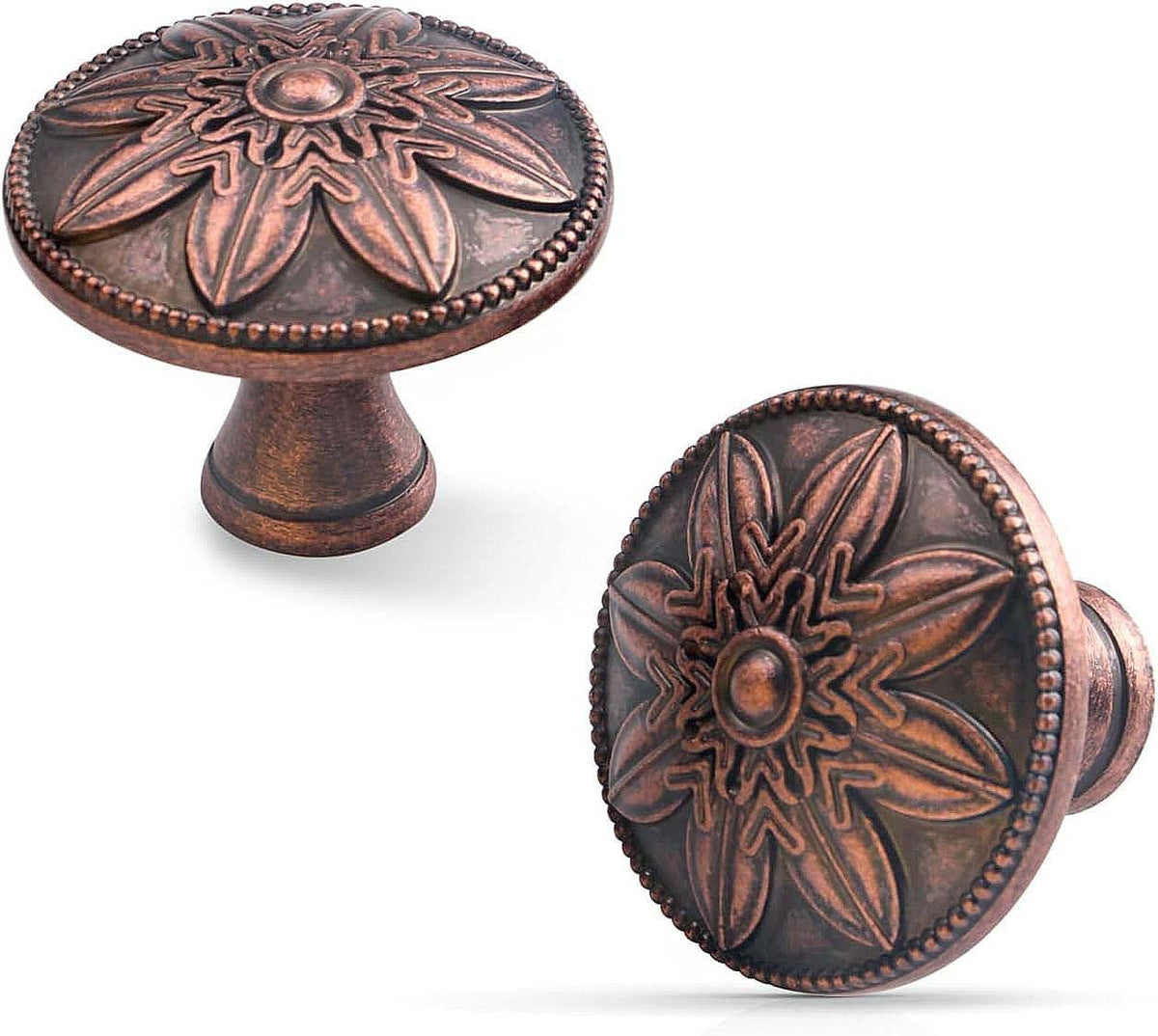 4 Pack Antique Copper Cabinet Knobs Vintage Drawer Knobs,1.4" Round Copper Kitchen Cabinet Knobs Handles for Cabinets and Drawers Vintage Dresser Knobs
