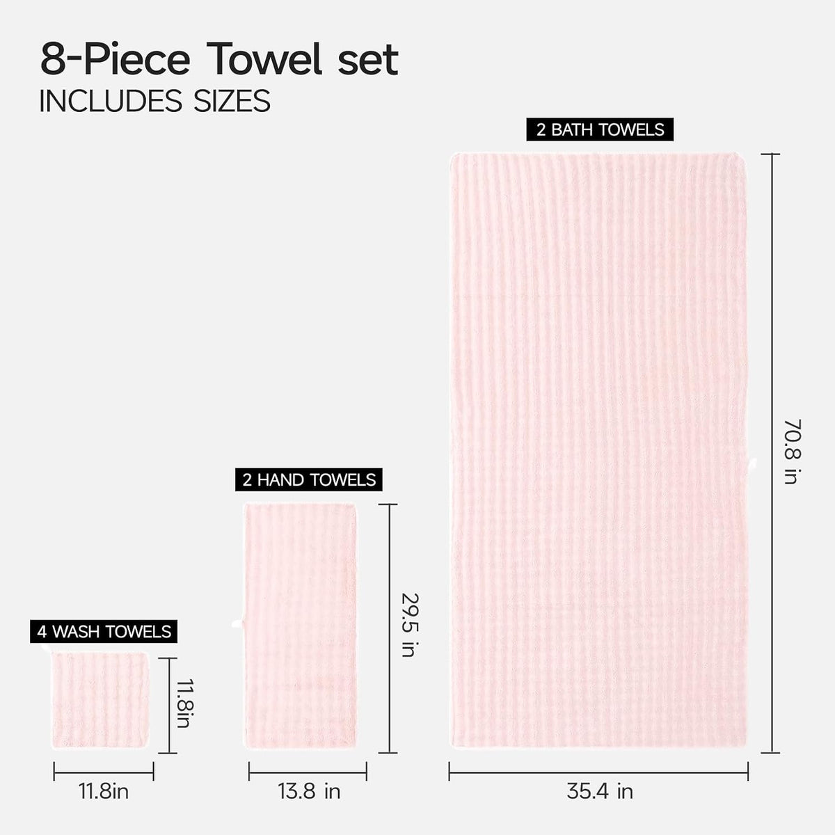REDKISS 8 Piece Microfiber Bath Towel Set,2 Bath, 2 Hand, 4 Washcloth, Pink
