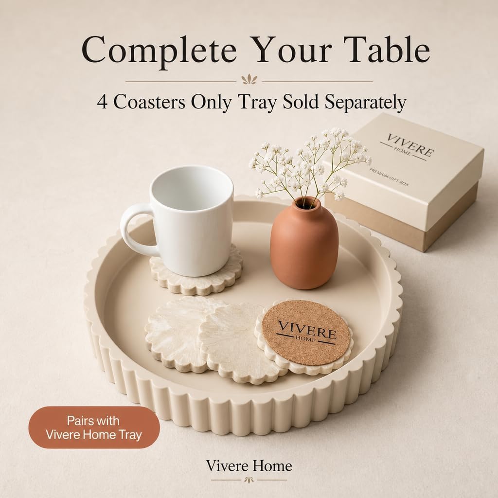 Concrete Stone Coasters Set of 4, Coffee Table Decor, Cute Coasters for Drinks, Non-Slip Cork Backing, Housewarming Gift, Wedding, Protects Tables from Stains & Scratches
