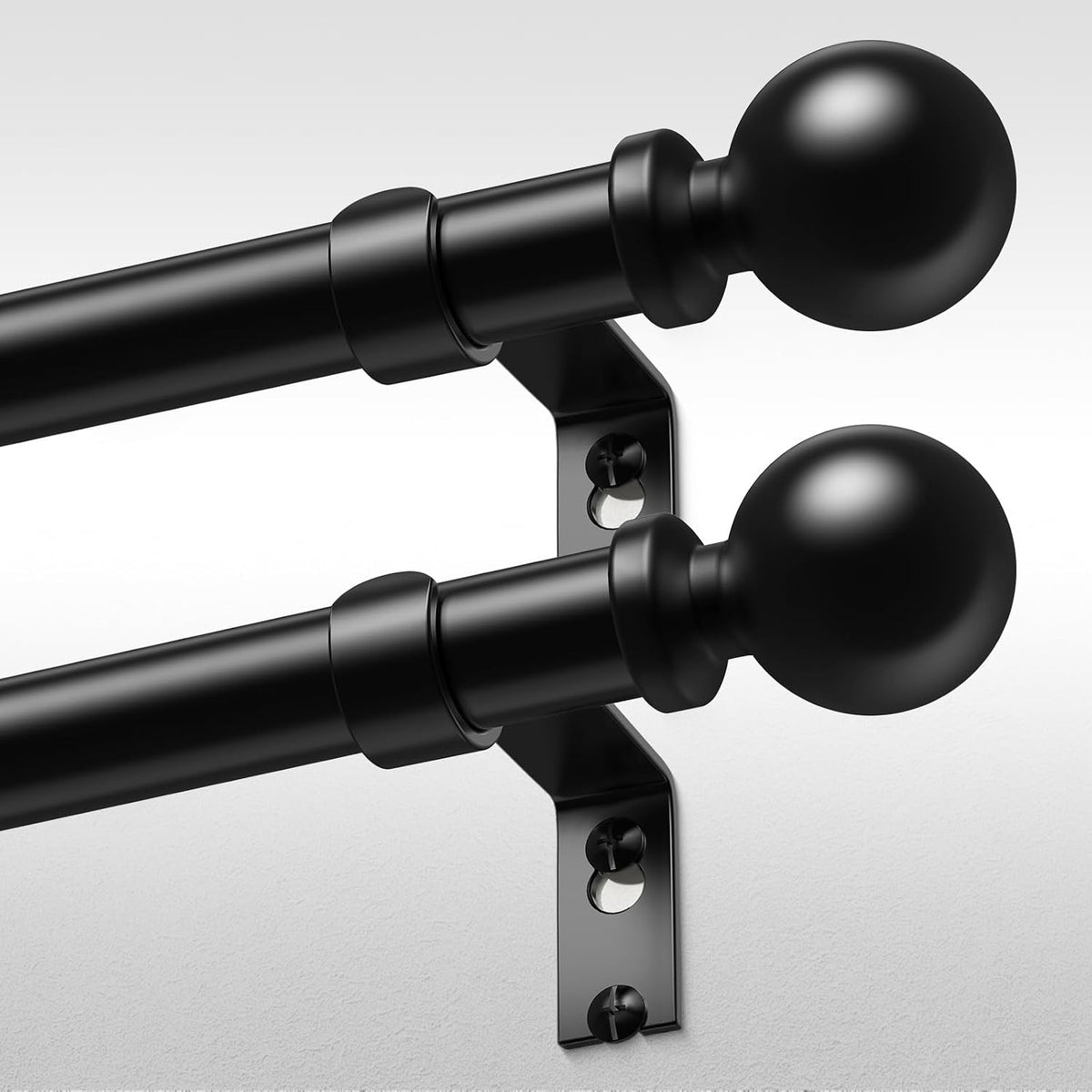2 Pack Curtain Rods 36-88 Inch, Black 1 Inch Adjustable Heavy Duty Curtain Rods for Windows, Decorative Modern Window Treatment Rod, Splicing Metal Drapery Pole, Easy Installation