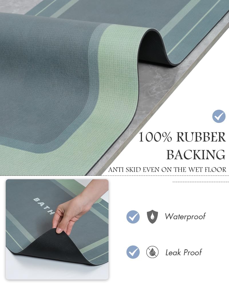 MontVoo-Bath Mat-Bath Mat Rug Non Slip Super Absorbent Stain Resistant Quick Dry Thin Bathroom Rug-Bath Mats for Bathroom Floor Bathtub Vanity-Bathmat Bath Rug Easy Care 17"x35" Green