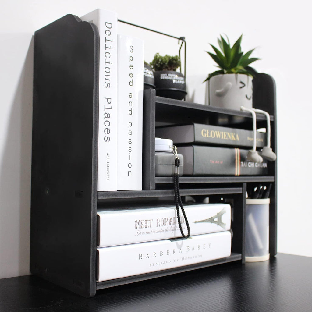 YGYQZ Adjustable Desktop Shelf Organizer, 3-Tier Desk Shelf, Black