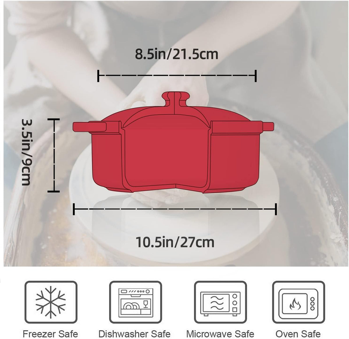 FE Casserole Dish with Lid, 2 Quart Ceramic Baking Dish, Christmas Red