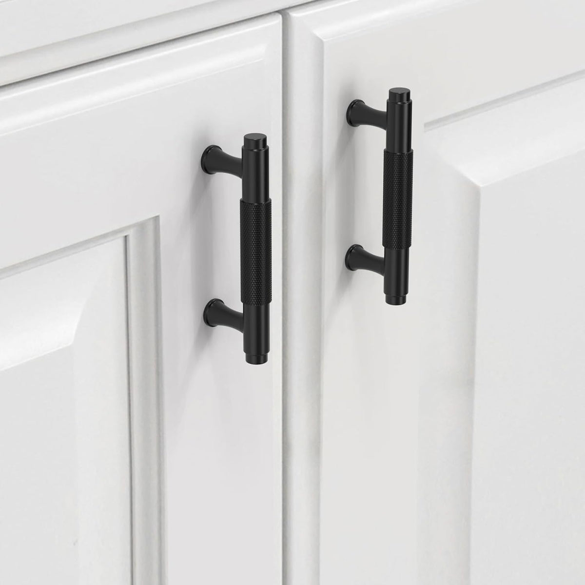 9BUILD 10 Pack Knurled Cabinet Pulls 3.75 Inch Matte Black Kitchen Cabinet Handles Black Cabinet Hardware Kitchen Handles for Cabinets Brass Drawer Pulls T Bar Drawer Handle