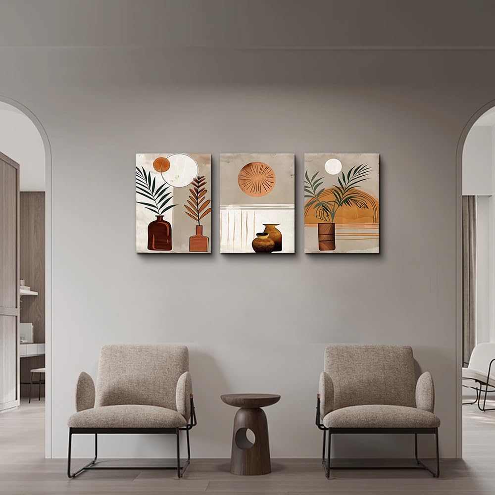 DZRWUBHS Boho Wall Art Prints - 3 Piece Abstract Wall Art for Bedroom, Living Room & Office - Ready To Hang