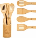 Bamboo Kitchen Utensils Set with Holder, 4-Pieces Wooden Cooking Utensils for Nonstick Cookware, Natural Bamboo Spoons & Spatulas, Comfortable Grip, Kitchen Essentials (4 Pieces + Holder)
