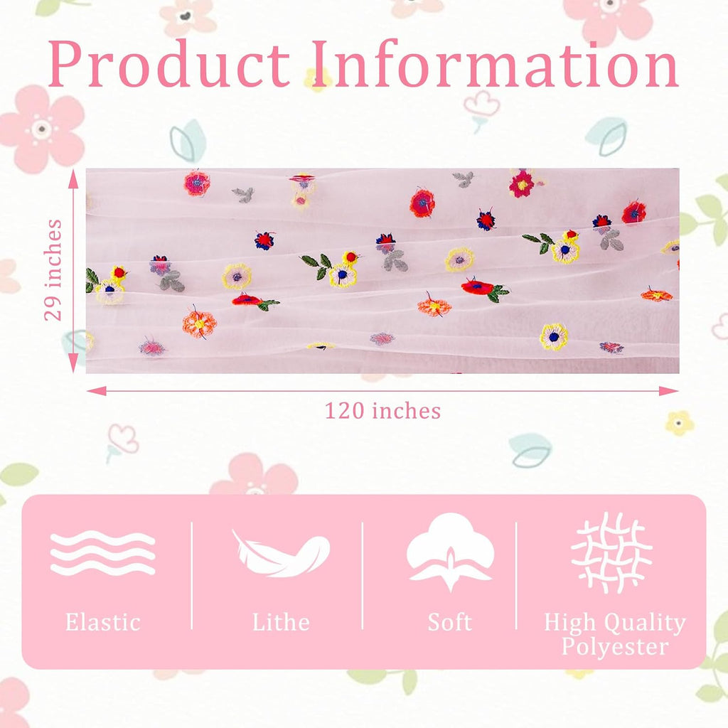 BINBE 6pcs Pink Daisy Spring Table Runner Embroidery Gauze 10FT Florals Seasonal Tulle Holiday Birthday Kitchen Dining Table Decor for Home Party