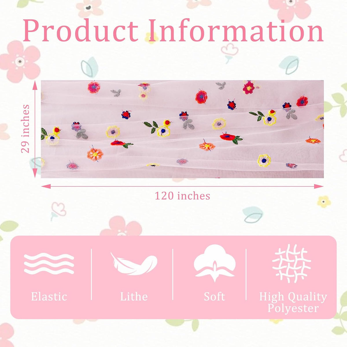BINBE 6pcs Pink Daisy Spring Table Runner Embroidery Gauze 10FT Florals Seasonal Tulle Holiday Birthday Kitchen Dining Table Decor for Home Party