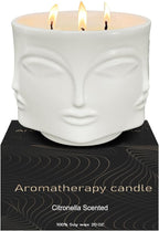 Outdoor Decorative White Large Citronella Candle, 20oz, Ceramic, 3 Wick Scented Candles, 100% Soy, for Patio Decor, Outside Table Decor, Camping Accessories