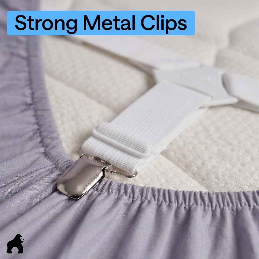 GORILLA GRIP Patented Fitted Bed Sheet Holders for Corners, 4 Pack White