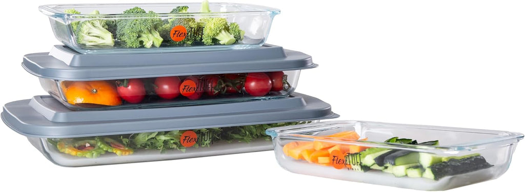 8pcs Set Rectangular Bakeware with PP LID (4 Airtight & 4 Lids) | BPA Free, Leakproof, Dishwasher, Microwave & Freezer Safe | Baking Dish Set with Plastic Lids | Containers for Kitchen - Clear