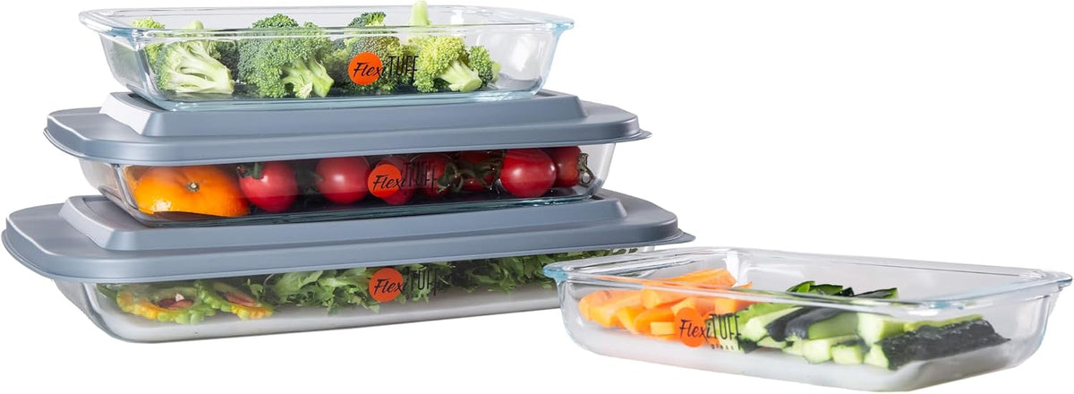 8pcs Set Rectangular Bakeware with PP LID (4 Airtight & 4 Lids) | BPA Free, Leakproof, Dishwasher, Microwave & Freezer Safe | Baking Dish Set with Plastic Lids | Containers for Kitchen - Clear