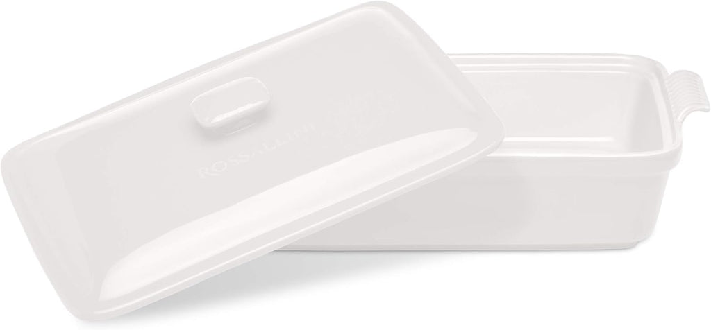 Stoneware Casserole Dish with Lid, 4.23 Quart, Glossy White