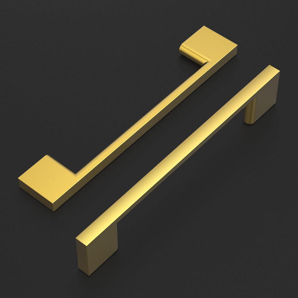 Amerdeco 10 Pack Vibrant Brushed Moderne Brass Zinc Alloy Cabinet Pulls 5"