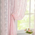 YJ YANJUN Vintage Lace Curtains Pink Boho Floral 80 Inch Curtains by YJYANJUN