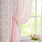 YJ YANJUN Vintage Lace Curtains Pink Boho Floral 80 Inch Curtains by YJYANJUN