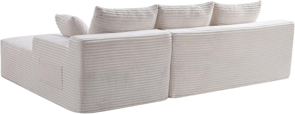 95" L-Shaped Right Facing Cloud Sectional Couch for Living Room, Modular Compressed Boneless Sectional Sofa Corduroy Boneless Corner Foam Sofa W/Chaise Lounge and Pillows