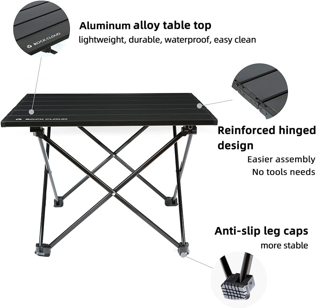 ROCK CLOUD Portable Camping Table Ultralight Aluminum Folding Beach Table Camp for Camping Hiking Backpacking Outdoor Picnic, Black