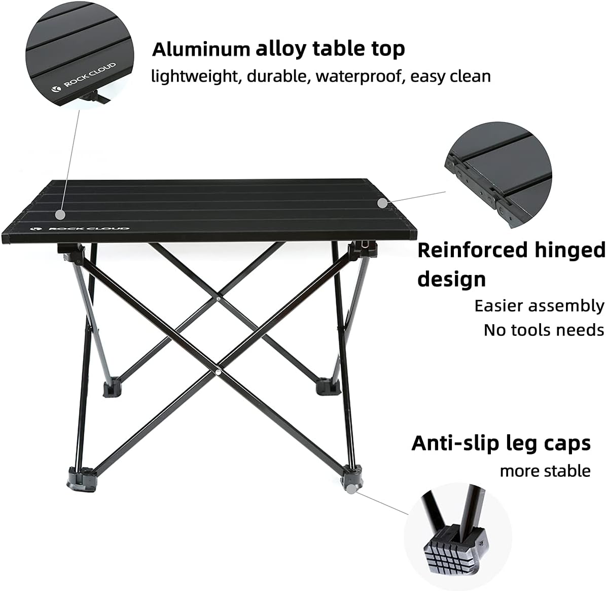 ROCK CLOUD Portable Camping Table Ultralight Aluminum Folding Beach Table Camp for Camping Hiking Backpacking Outdoor Picnic, Black