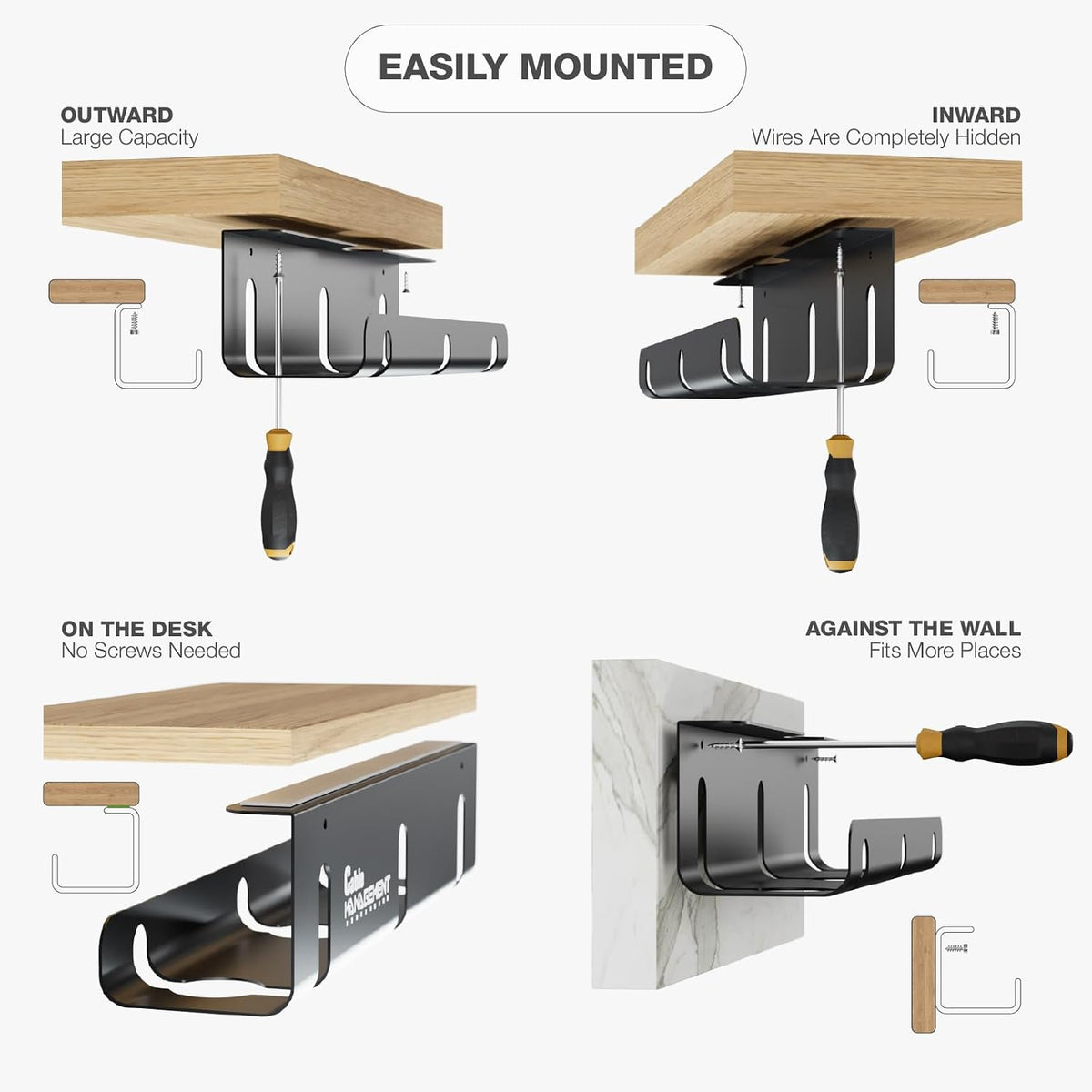 Under Desk Cable Management Tray, 2-Pack 16" Cable Raceway