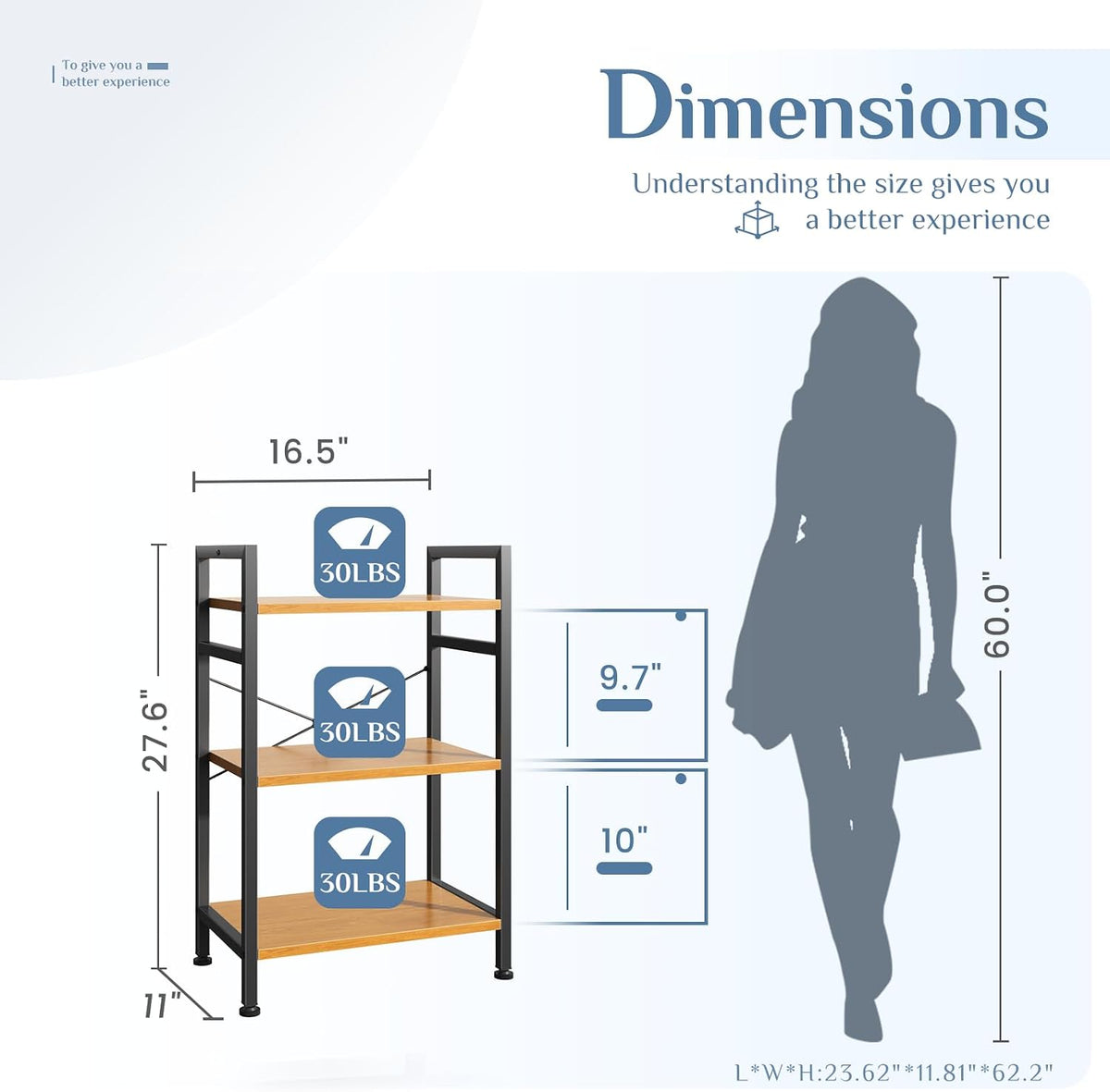 DUMOS 3 Tier Bookshelf, Home Office Bookcase Shelf Storage Organizer